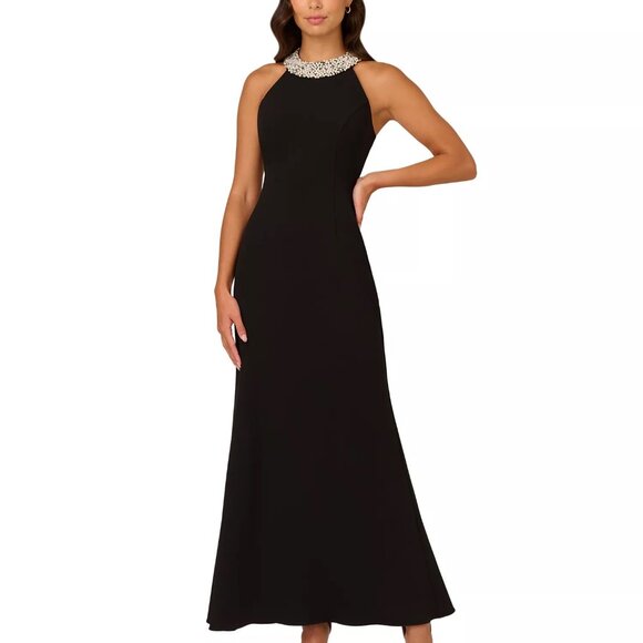 Adrianna Papell Women's Embellished Halter-Neck Gown Black Size 4 - Picture 3 of 4